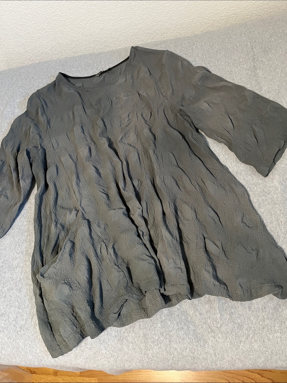 Chelet Et Ceci Tunic Top Lagenlook Boho Crinkle Textured Grunge Gray Avant Garde - Picture 10 of 11